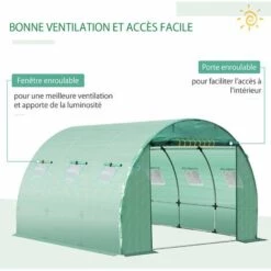 Outsunny Bâche De Rechange Serre Tunnel 9 M², Bâche Dim. 3L X 3l X 2H M PE Anti-UV Imperméable 6 Fenêtres + Porte Enroulable Zippée Vert - Vert -France Serre de jardin Soldes 2022 28909926 5