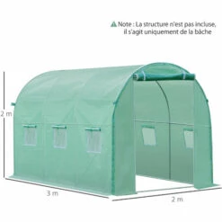 Outsunny Bâche De Rechange Serre Tunnel 6 M², Bâche Dim. 3L X 2l X 2H M PE Anti-UV Imperméable 6 Fenêtres + Porte Enroulable Zippée Vert - Vert -France Serre de jardin Soldes 2022 28909935 3