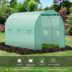 Outsunny Bâche De Rechange Serre Tunnel 6 M², Bâche Dim. 3L X 2l X 2H M PE Anti-UV Imperméable 6 Fenêtres + Porte Enroulable Zippée Vert - Vert -France Serre de jardin Soldes 2022 28909935 4