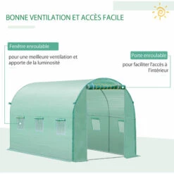 Outsunny Bâche De Rechange Serre Tunnel 6 M², Bâche Dim. 3L X 2l X 2H M PE Anti-UV Imperméable 6 Fenêtres + Porte Enroulable Zippée Vert - Vert -France Serre de jardin Soldes 2022 28909935 5