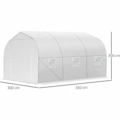Outsunny Serre Tunnel De Jardin Dim. 3,5L X 3l X 2H M Porte + 6 Fenêtres Enroulables Acier Galvanisé Bâche PE Haute Densité Blanc -France Serre de jardin Soldes 2022 28909967 3