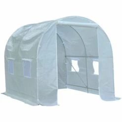 Outsunny Serre De Jardin Tunnel Surface Sol 5 M² 2,5L X 2l X 2H M Châssis Tubulaire Renforcé 18 Mm 4 Fenêtres Blanc