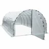 Outsunny Serre De Jardin Tunnel Surface Sol 18 M² 6L X 3l X 2H M Châssis Tubulaire Renforcé 25 Mm Double Porte Avec Poignées Blanc - Blanc -France Serre de jardin Soldes 2022 3023957 1