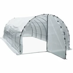 Outsunny Serre De Jardin Tunnel Surface Sol 18 M² 6L X 3l X 2H M Châssis Tubulaire Renforcé 25 Mm Double Porte Avec Poignées Blanc - Blanc