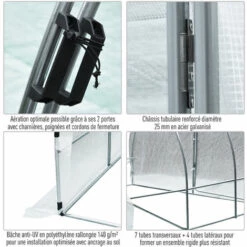 Outsunny Serre De Jardin Tunnel Surface Sol 18 M² 6L X 3l X 2H M Châssis Tubulaire Renforcé 25 Mm Double Porte Avec Poignées Blanc - Blanc -France Serre de jardin Soldes 2022 3023957 5