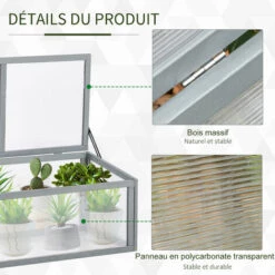 Outsunny Mini Serre De Jardin Serre à Tomates Dim. 90L X 46l X 40H Cm Toit Ouvrable Panneaux De Polycarbonate Bois Sapin Pré-huilé Gris -France Serre de jardin Soldes 2022 30950951 5