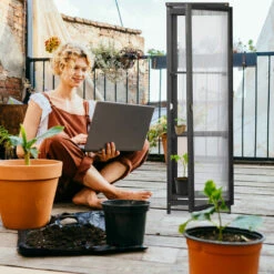 Relaxdays Serre Bois Balcon, Bois & Plastique, HLP: 120x36x36 Cm, Porte & Toit Ouvrable, Culture Plantes, Semis, Noir -France Serre de jardin Soldes 2022 32712876 3