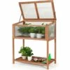 GOPLUS Mini Serre En Bois Et Plastique Transparent, Carré Potager Jardinière Rectangulaire Sur Pied, Avec Espace De Rangement Pour Outils, Convient Au Jardin Balcon Terrasse, 90X50X105cm, Brun