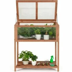GOPLUS Mini Serre En Bois Et Plastique Transparent, Carré Potager Jardinière Rectangulaire Sur Pied, Avec Espace De Rangement Pour Outils, Convient Au Jardin Balcon Terrasse, 90X50X105cm, Brun -France Serre de jardin Soldes 2022 34761445 5