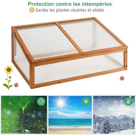 GOPLUS Serre En Bois Avec Vitrages Transparents Amovible En Polycarbonate, Avec Ouverture Inclinée, Serre Pour Plantes Et Légumes Pour Balcon Terrasse Jardin (100 X 65 X 40 Cm) 4 GOPLUS Serre En Bois Avec Vitrages Transparents Amovible En Polycarbonate, Avec Ouverture Inclinée, Serre Pour Plantes Et Légumes Pour Balcon Terrasse Jardin (100 X 65 X 40 Cm) – Image 2