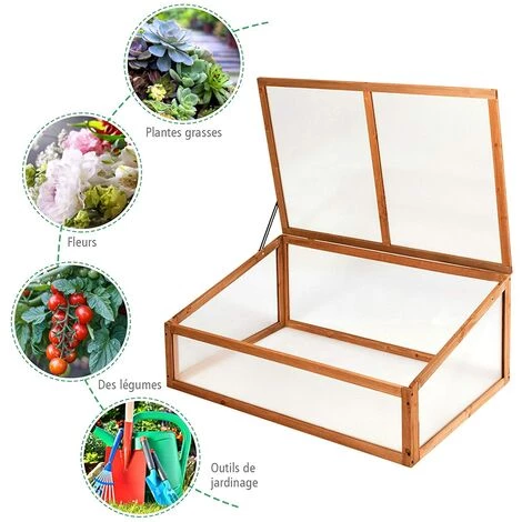 GOPLUS Serre En Bois Avec Vitrages Transparents Amovible En Polycarbonate, Avec Ouverture Inclinée, Serre Pour Plantes Et Légumes Pour Balcon Terrasse Jardin (100 X 65 X 40 Cm) 5 GOPLUS Serre En Bois Avec Vitrages Transparents Amovible En Polycarbonate, Avec Ouverture Inclinée, Serre Pour Plantes Et Légumes Pour Balcon Terrasse Jardin (100 X 65 X 40 Cm) – Image 3