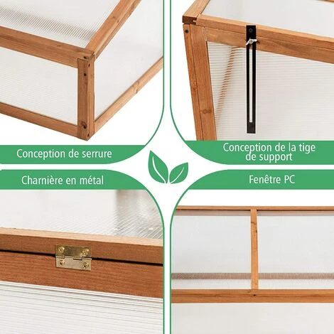 GOPLUS Serre En Bois Avec Vitrages Transparents Amovible En Polycarbonate, Avec Ouverture Inclinée, Serre Pour Plantes Et Légumes Pour Balcon Terrasse Jardin (100 X 65 X 40 Cm) 6 GOPLUS Serre En Bois Avec Vitrages Transparents Amovible En Polycarbonate, Avec Ouverture Inclinée, Serre Pour Plantes Et Légumes Pour Balcon Terrasse Jardin (100 X 65 X 40 Cm) – Image 4