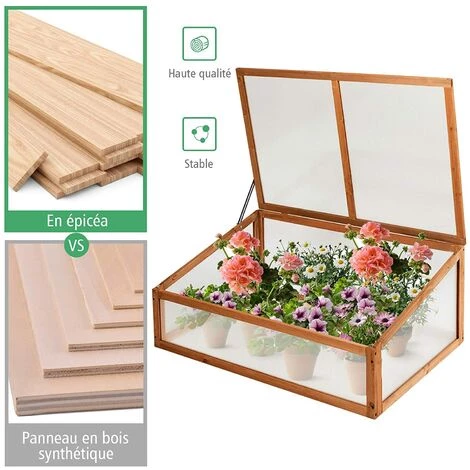 GOPLUS Serre En Bois Avec Vitrages Transparents Amovible En Polycarbonate, Avec Ouverture Inclinée, Serre Pour Plantes Et Légumes Pour Balcon Terrasse Jardin (100 X 65 X 40 Cm) 7 GOPLUS Serre En Bois Avec Vitrages Transparents Amovible En Polycarbonate, Avec Ouverture Inclinée, Serre Pour Plantes Et Légumes Pour Balcon Terrasse Jardin (100 X 65 X 40 Cm) – Image 5