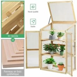 GOPLUS Serre En Bois Avec Vitrages Transparents Amovible En Polycarbonate, Avec Ouverture Inclinée, Serre Pour Plantes Et Légumes Pour Balcon Terrasse Jardin (60 X 45 X 100 Cm) 11 GOPLUS Serre En Bois Avec Vitrages Transparents Amovible En Polycarbonate, Avec Ouverture Inclinée, Serre Pour Plantes Et Légumes Pour Balcon Terrasse Jardin (60 X 45 X 100 Cm) -France Serre de jardin Soldes 2022 34761679 5