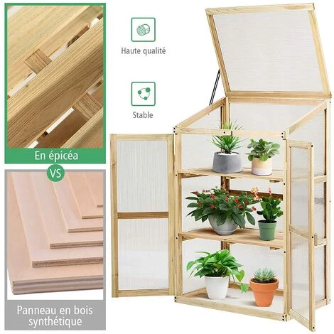 GOPLUS Serre En Bois Avec Vitrages Transparents Amovible En Polycarbonate, Avec Ouverture Inclinée, Serre Pour Plantes Et Légumes Pour Balcon Terrasse Jardin (60 X 45 X 100 Cm) 7 GOPLUS Serre En Bois Avec Vitrages Transparents Amovible En Polycarbonate, Avec Ouverture Inclinée, Serre Pour Plantes Et Légumes Pour Balcon Terrasse Jardin (60 X 45 X 100 Cm) – Image 5