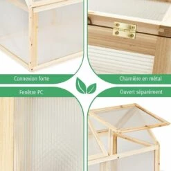 GOPLUS Serre En Bois Avec Vitrages Transparents Amovible En Polycarbonate, Avec Ouverture Inclinée, Serre Pour Plantes Et Légumes Pour Balcon Terrasse Jardin (100 X 53 X 71 Cm) -France Serre de jardin Soldes 2022 34761981 4