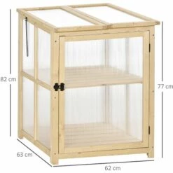Outsunny Mini Serre De Jardin 2 Niveaux Dim. 62L X 63l X 82H Cm Porte Et Panneau Toit Ouvrant Bois Sapin Traité Polycarbonate -France Serre de jardin Soldes 2022 34833538 3