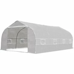 Outsunny Serre Tunnel De Jardin Dim. 6L X 3l X 2H M Porte + 8 Fenêtres Enroulables Acier Galvanisé Bâche PE Haute Densité Blanc - Blanc