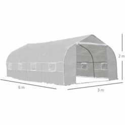 Outsunny Serre Tunnel De Jardin Dim. 6L X 3l X 2H M Porte + 8 Fenêtres Enroulables Acier Galvanisé Bâche PE Haute Densité Blanc - Blanc -France Serre de jardin Soldes 2022 35601242 3