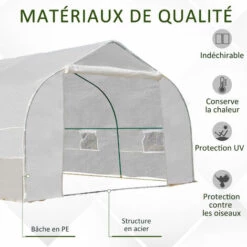 Outsunny Serre Tunnel De Jardin Dim. 6L X 3l X 2H M Porte + 8 Fenêtres Enroulables Acier Galvanisé Bâche PE Haute Densité Blanc - Blanc -France Serre de jardin Soldes 2022 35601242 4