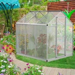 Outsunny Serre De Jardin Aluminium Polycarbonate 3,3 M² Dim. 1,83L X 1,82l X 1,95H M Fondation Lucarne Porte Loquet - Transparent -France Serre de jardin Soldes 2022 37149206 2