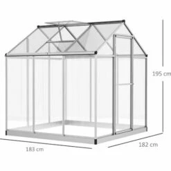 Outsunny Serre De Jardin Aluminium Polycarbonate 3,3 M² Dim. 1,83L X 1,82l X 1,95H M Fondation Lucarne Porte Loquet - Transparent -France Serre de jardin Soldes 2022 37149206 3