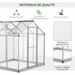 Outsunny Serre De Jardin Aluminium Polycarbonate 3,3 M² Dim. 1,83L X 1,82l X 1,95H M Fondation Lucarne Porte Loquet - Transparent -France Serre de jardin Soldes 2022 37149206 4