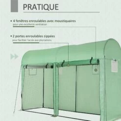 Outsunny Serre De Jardin Serre à Tomates Dim. 3L X 1l X 2H M 2 Portes Zippées Déroulantes 4 Fenêtres Enroulables Acier PE Haute Densité 140 G/m² Anti-UV Vert -France Serre de jardin Soldes 2022 45628520 5