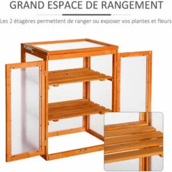 Outsunny Mini Serre De Jardin 3 Niveaux Dim. 58L X 44l X 78H Cm Double Porte Toit Ouvrant Bois Sapin Lasuré Polycarbonate - Orange -France Serre de jardin Soldes 2022 47140863 5