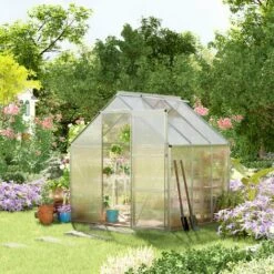 Outsunny Serre De Jardin Aluminium Polycarbonate 3,6 M² Dim. 1,87L X 1,93l X 2,05H M Fondation Lucarne Réglable Porte Coulissante - Transparent -France Serre de jardin Soldes 2022 47140870 2
