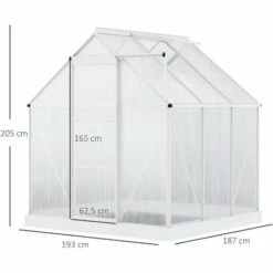 Outsunny Serre De Jardin Aluminium Polycarbonate 3,6 M² Dim. 1,87L X 1,93l X 2,05H M Fondation Lucarne Réglable Porte Coulissante - Transparent -France Serre de jardin Soldes 2022 47140870 3