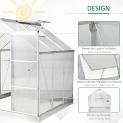 Outsunny Serre De Jardin Aluminium Polycarbonate 3,6 M² Dim. 1,87L X 1,93l X 2,05H M Fondation Lucarne Réglable Porte Coulissante - Transparent -France Serre de jardin Soldes 2022 47140870 4