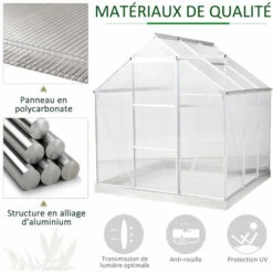 Outsunny Serre De Jardin Aluminium Polycarbonate 3,6 M² Dim. 1,87L X 1,93l X 2,05H M Fondation Lucarne Réglable Porte Coulissante - Transparent -France Serre de jardin Soldes 2022 47140870 5