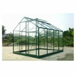 LA MAISON DU JARDIN Serre En Verre Trempé 4 Mm Modèle 86 + Base - 4,7 M² - Alu Peint Vert