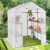 IDMARKET Serre De Jardin Blanche Toutes Saisons 8 étagères 2 Fenêtres Avec Moustiquaire Et Porte Zippée -France Serre de jardin Soldes 2022 49793142 1