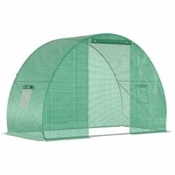 Outsunny Serre De Jardin Tunnel Surface Sol 4,5 M² Dim. 3L X 1,5l X 2H M Châssis Tubulaire Renforcé Porte Zippée 2 Fenêtres Enroulables Vert - Vert