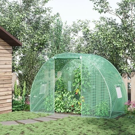 Outsunny Serre De Jardin Tunnel Surface Sol 4,5 M² Dim. 3L X 1,5l X 2H M Châssis Tubulaire Renforcé Porte Zippée 2 Fenêtres Enroulables Vert - Vert 4 Outsunny Serre De Jardin Tunnel Surface Sol 4,5 M² Dim. 3L X 1,5l X 2H M Châssis Tubulaire Renforcé Porte Zippée 2 Fenêtres Enroulables Vert - Vert – Image 2