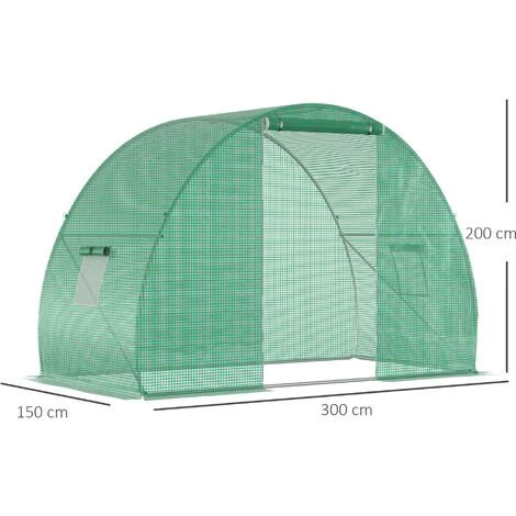 Outsunny Serre De Jardin Tunnel Surface Sol 4,5 M² Dim. 3L X 1,5l X 2H M Châssis Tubulaire Renforcé Porte Zippée 2 Fenêtres Enroulables Vert - Vert 5 Outsunny Serre De Jardin Tunnel Surface Sol 4,5 M² Dim. 3L X 1,5l X 2H M Châssis Tubulaire Renforcé Porte Zippée 2 Fenêtres Enroulables Vert - Vert – Image 3