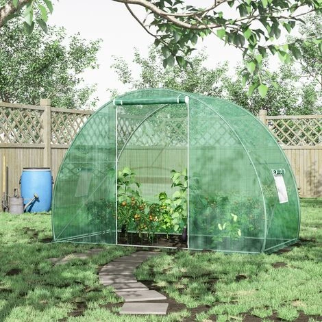 Outsunny Serre De Jardin Tunnel Surface Sol 4,5 M² Dim. 3L X 1,5l X 2H M Châssis Tubulaire Renforcé Porte Zippée 2 Fenêtres Enroulables Vert - Vert 6 Outsunny Serre De Jardin Tunnel Surface Sol 4,5 M² Dim. 3L X 1,5l X 2H M Châssis Tubulaire Renforcé Porte Zippée 2 Fenêtres Enroulables Vert - Vert – Image 4