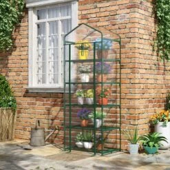 Outsunny Serre De Jardin Balcon étagère Serre 5 Niveaux 0,69L X 0,49l X 1,93H M Acier Galvanisé Bâche Amovible PVC Vert - Vert -France Serre de jardin Soldes 2022 50904451 4