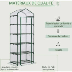 Outsunny Serre De Jardin Balcon étagère Serre 5 Niveaux 0,69L X 0,49l X 1,93H M Acier Galvanisé Bâche Amovible PVC Vert - Vert -France Serre de jardin Soldes 2022 50904451 5