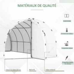 Outsunny Serre De Jardin Tunnel Surface Sol 16 M² Châssis Tubulaire Renforcé 24 Mm Double Porte Avec Poignées Blanc - Blanc -France Serre de jardin Soldes 2022 50909082 5