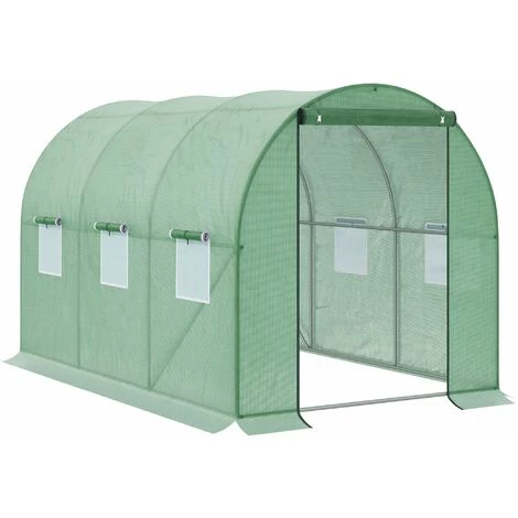 Outsunny Serre De Jardin Tunnel Surface Sol 5,47 M² 2,85L X 1,92l X 1,94H M Châssis Tubulaire Renforcé Porte Zippée 6 Fenêtres Enroulables Vert - Vert 3 Outsunny Serre De Jardin Tunnel Surface Sol 5,47 M² 2,85L X 1,92l X 1,94H M Châssis Tubulaire Renforcé Porte Zippée 6 Fenêtres Enroulables Vert - Vert