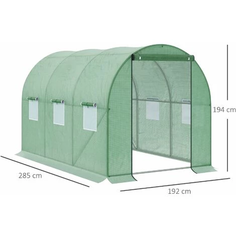 Outsunny Serre De Jardin Tunnel Surface Sol 5,47 M² 2,85L X 1,92l X 1,94H M Châssis Tubulaire Renforcé Porte Zippée 6 Fenêtres Enroulables Vert - Vert 5 Outsunny Serre De Jardin Tunnel Surface Sol 5,47 M² 2,85L X 1,92l X 1,94H M Châssis Tubulaire Renforcé Porte Zippée 6 Fenêtres Enroulables Vert - Vert – Image 3