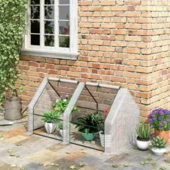 Outsunny Mini Serre De Jardin Serre à Tomates 180L X 90l X 90H Cm Acier PE Haute Densité 140 G/m² Anti-UV 2 Fenêtres Avec Zip Enroulables Blanc -France Serre de jardin Soldes 2022 50909089 4