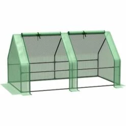 Outsunny Mini Serre De Jardin Serre à Tomates Dim. 180L X 90l X 90H Cm Acier PE Haute Densité 140 G/m² Anti-UV 2 Fenêtres Zippées Enroulables Vert - Vert