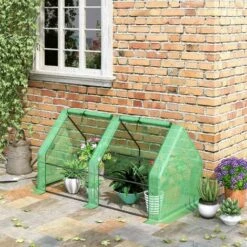 Outsunny Mini Serre De Jardin Serre à Tomates Dim. 180L X 90l X 90H Cm Acier PE Haute Densité 140 G/m² Anti-UV 2 Fenêtres Zippées Enroulables Vert - Vert -France Serre de jardin Soldes 2022 50909090 4