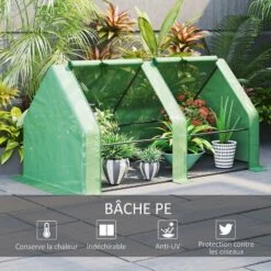 Outsunny Mini Serre De Jardin Serre à Tomates Dim. 180L X 90l X 90H Cm Acier PE Haute Densité 140 G/m² Anti-UV 2 Fenêtres Zippées Enroulables Vert - Vert -France Serre de jardin Soldes 2022 50909090 5