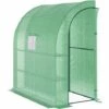 Outsunny Serre De Jardin Adossée Serre Adossée Dim. 2L X 1l X 2,13H M 4 étagères 2 Portes Zippées 1 Fenêtre Acier PE Haute Densité Vert - Vert -France Serre de jardin Soldes 2022 50909091 1