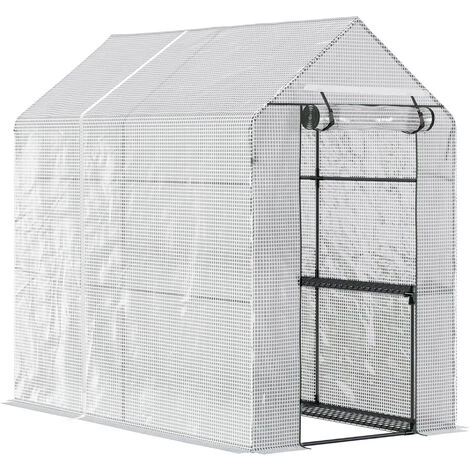 Outsunny Serre De Jardin 2 Tablettes Dim. 1,86L X 1,2l X 1,9H M Porte Déroulante Acier PE Haute Densité 140 G/m² Transparent Blanc - Blanc 3 Outsunny Serre De Jardin 2 Tablettes Dim. 1,86L X 1,2l X 1,9H M Porte Déroulante Acier PE Haute Densité 140 G/m² Transparent Blanc - Blanc